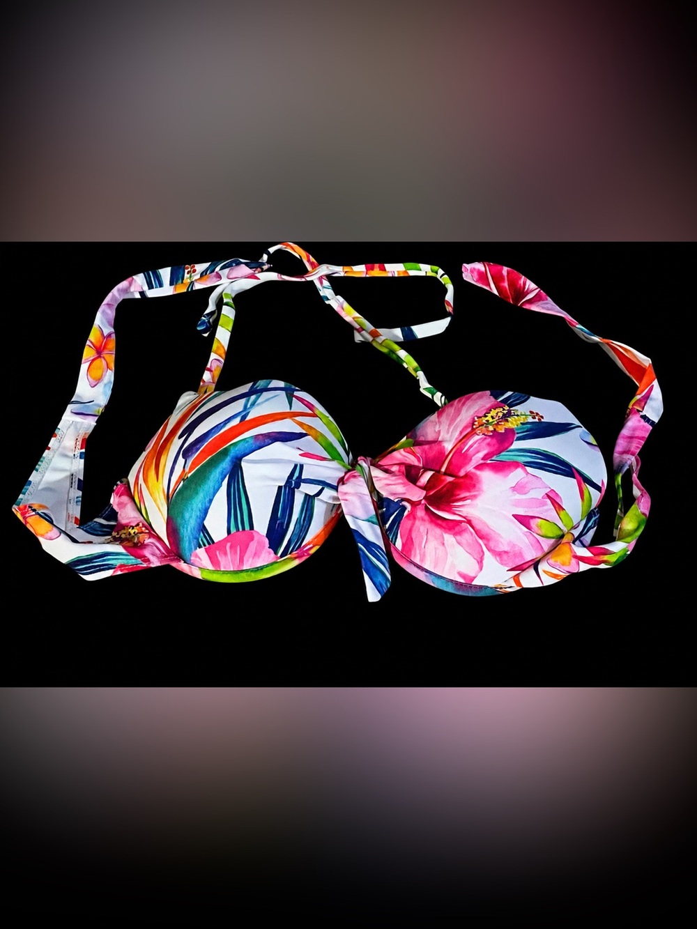 SHEIN Pink Multi Floral Tie-Front Bikini Top